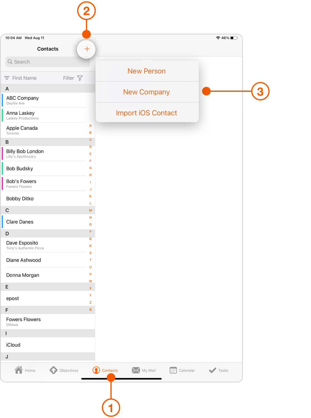 Daylite Contacts screen on iPad