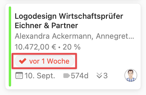 Opportunities Board showing due date