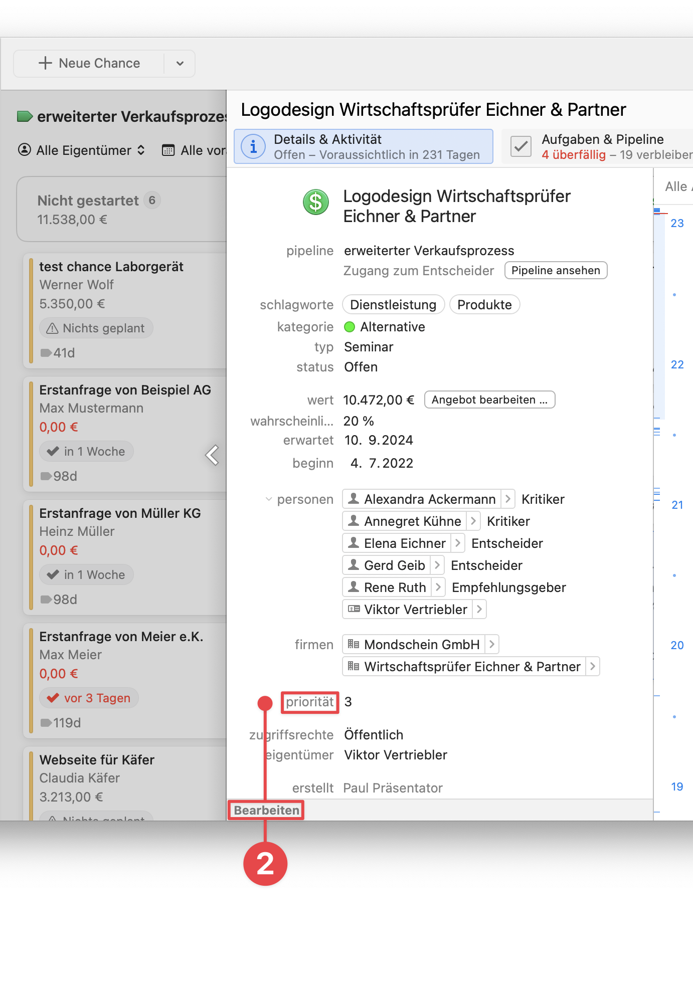 Opportunities Board showing priority