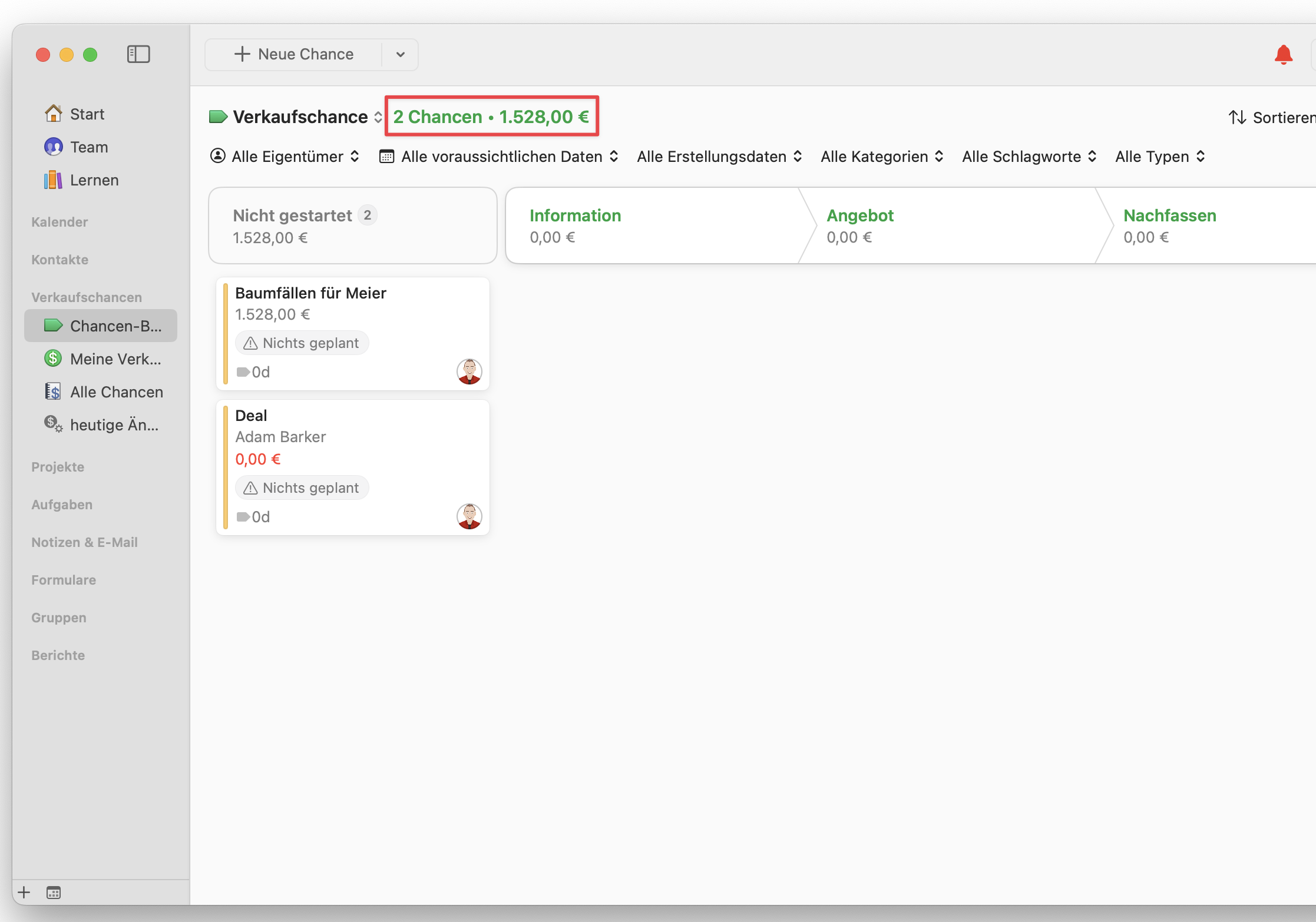 Opportunity total and combined dollar value