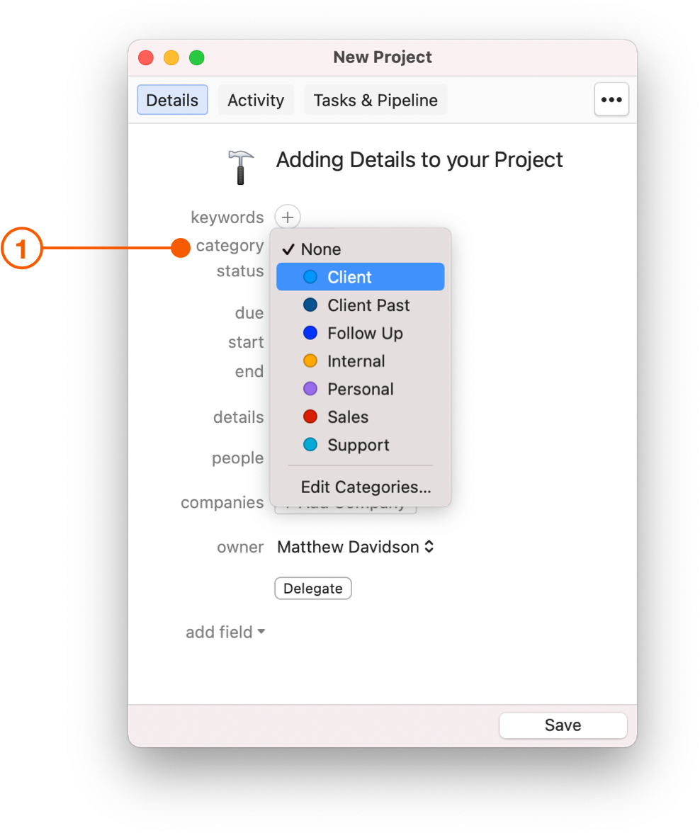 New Project window showing Category