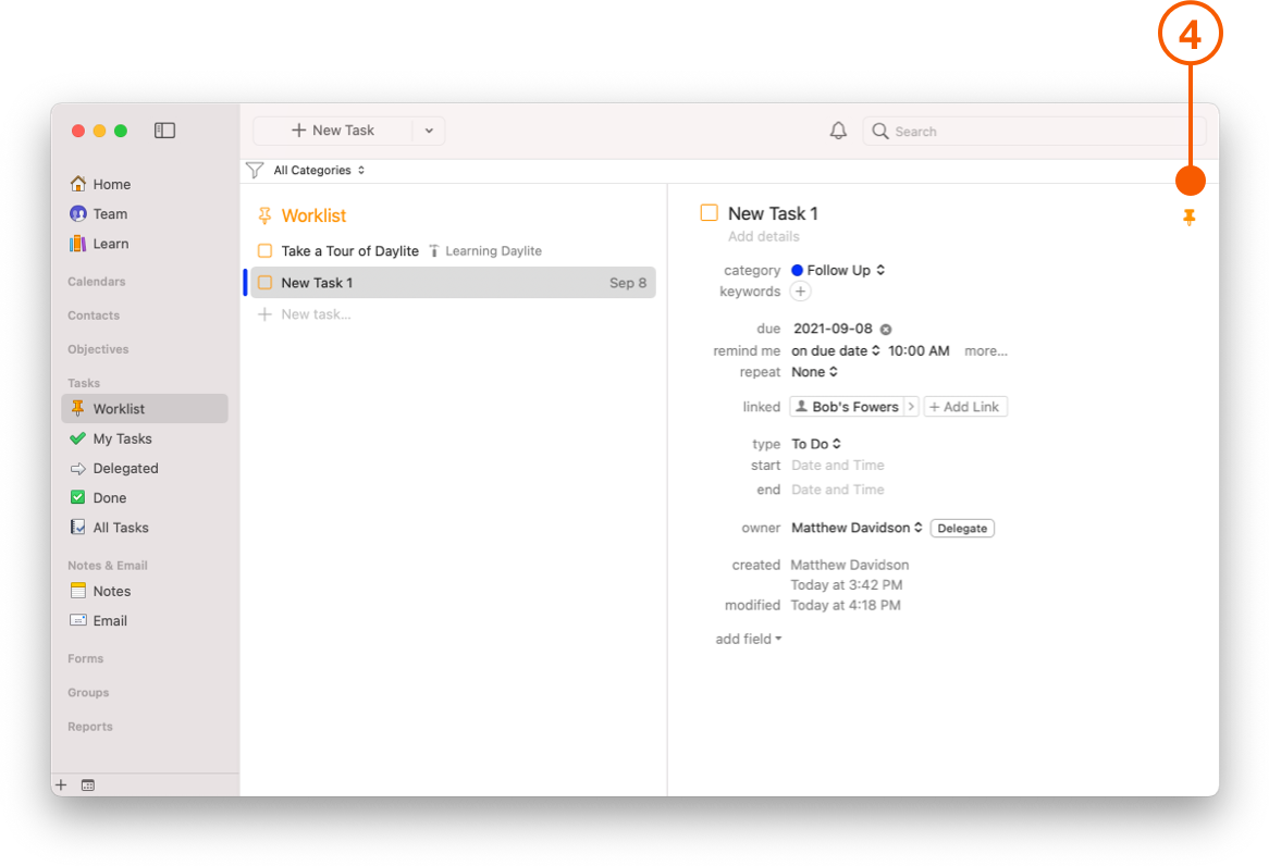 Task details showing the Worklist icon