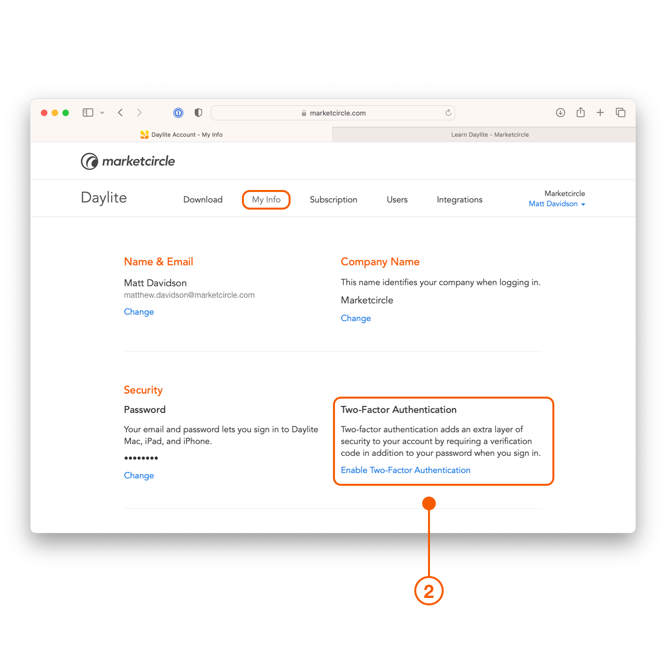 Daylite Sign In selecting Security